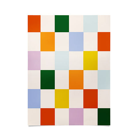 Lane and Lucia Retro Rainbow Checkerboard Poster