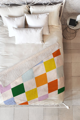 Lane and Lucia Retro Rainbow Checkerboard Fleece Throw Blanket