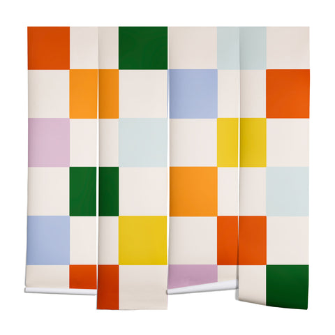 Lane and Lucia Retro Rainbow Checkerboard Wall Mural