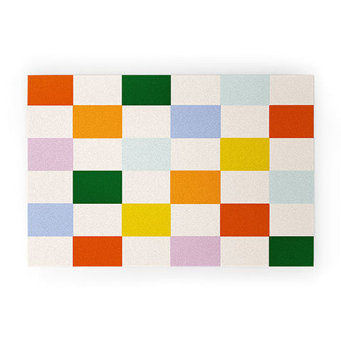Lane and Lucia Retro Rainbow Checkerboard Welcome Mat