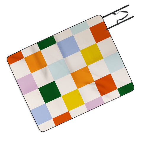 Lane and Lucia Retro Rainbow Checkerboard Picnic Blanket