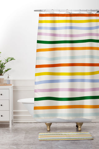 Lane and Lucia Retro Rainbow Stripe Shower Curtain And Mat