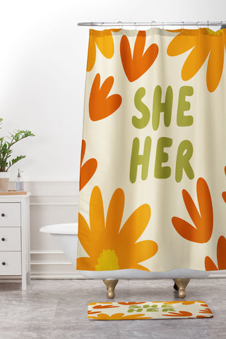 Lane and Lucia SheHer Pronouns Shower Curtain And Mat