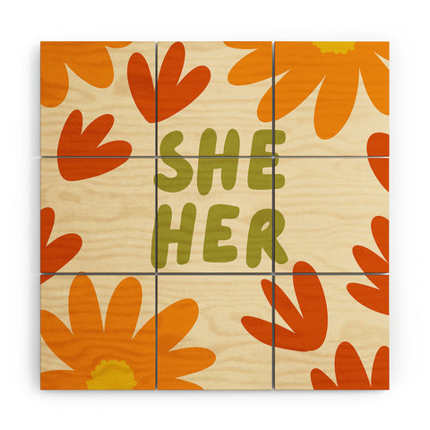 Lane and Lucia SheHer Pronouns Wood Wall Mural