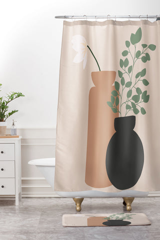 Lane and Lucia Vase no 3 with Eucalyptus and Shower Curtain And Mat