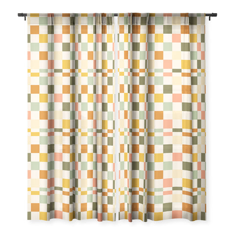 Lane and Lucia Vintage Checkerboard Pattern Sheer Window Curtain
