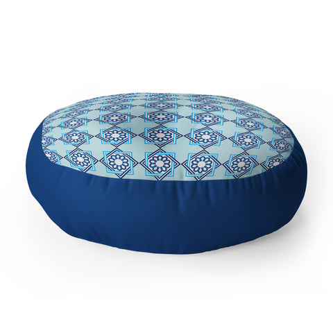 Lara Kulpa Blue Diamond Flower Floor Pillow Round
