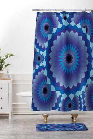 Lara Kulpa Blue Suede Lotus Shower Curtain And Mat