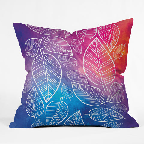 Lara Kulpa Feather Leaves Outdoor Throw Pillow