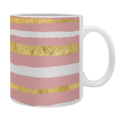 Lara Kulpa Gold and White Stripe on Blush Coffee Mug