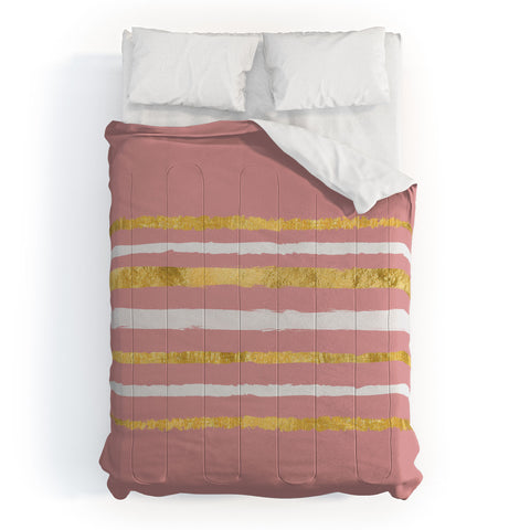 Lara Kulpa Gold and White Stripe on Blush Comforter