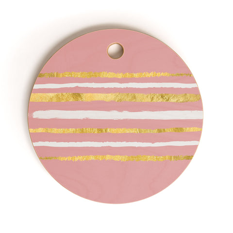 Lara Kulpa Gold and White Stripe on Blush Cutting Board Round