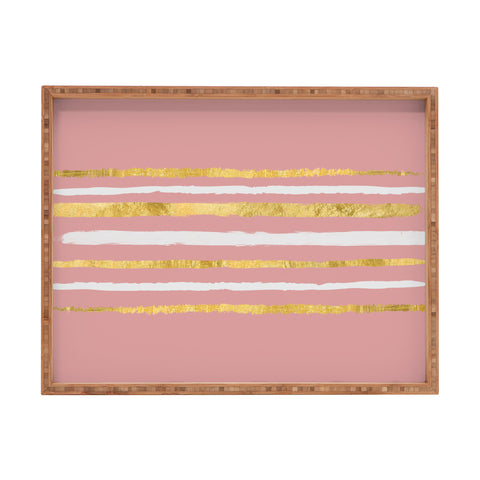 Lara Kulpa Gold and White Stripe on Blush Rectangular Tray