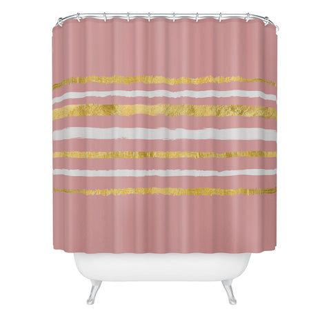 Lara Kulpa Gold and White Stripe on Blush Shower Curtain
