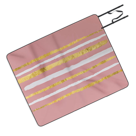 Lara Kulpa Gold and White Stripe on Blush Picnic Blanket