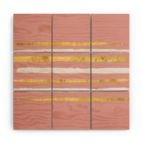 Lara Kulpa Gold and White Stripe on Blush Wood Wall Mural