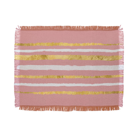 Lara Kulpa Gold and White Stripe on Blush Throw Blanket