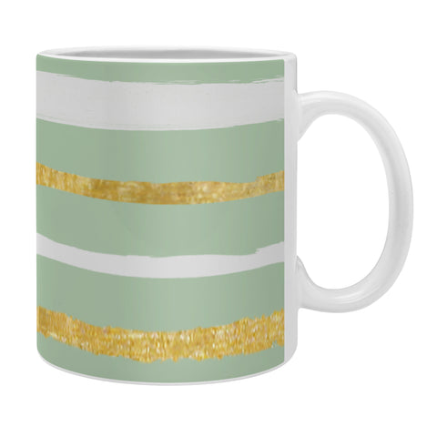 Lara Kulpa Gold and White Stripe on Mint Coffee Mug