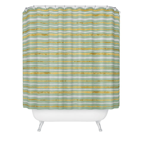 Lara Kulpa Gold and White Stripe on Mint Shower Curtain