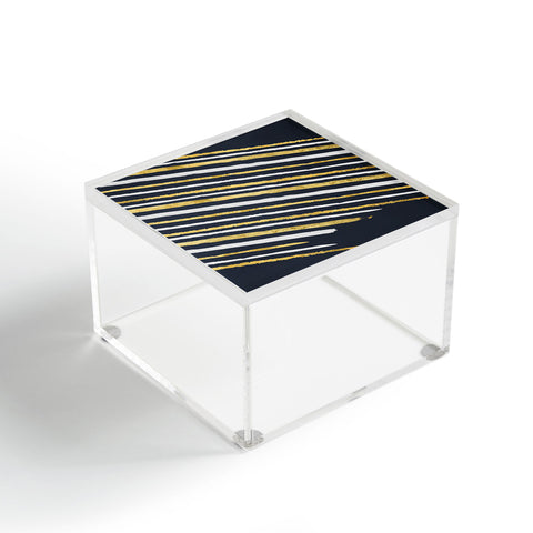 Lara Kulpa Gold and White Stripe on Navy Acrylic Box