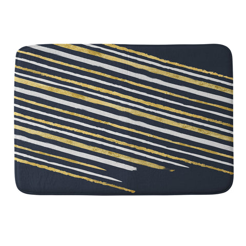 Lara Kulpa Gold and White Stripe on Navy Memory Foam Bath Mat