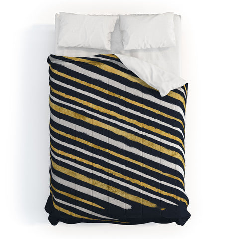 Lara Kulpa Gold and White Stripe on Navy Comforter