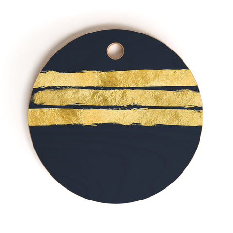 Lara Kulpa Gold and White Stripe on Navy Cutting Board Round