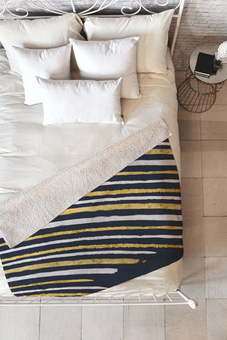 Lara Kulpa Gold and White Stripe on Navy Fleece Throw Blanket