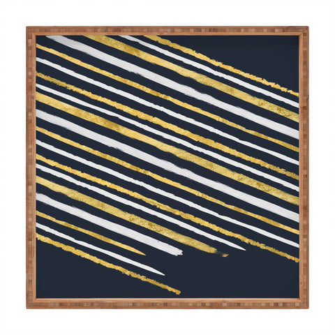 Lara Kulpa Gold and White Stripe on Navy Square Tray