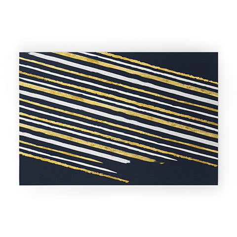Lara Kulpa Gold and White Stripe on Navy Welcome Mat