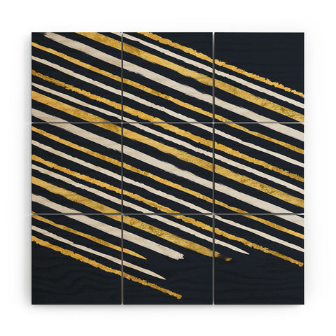 Lara Kulpa Gold and White Stripe on Navy Wood Wall Mural