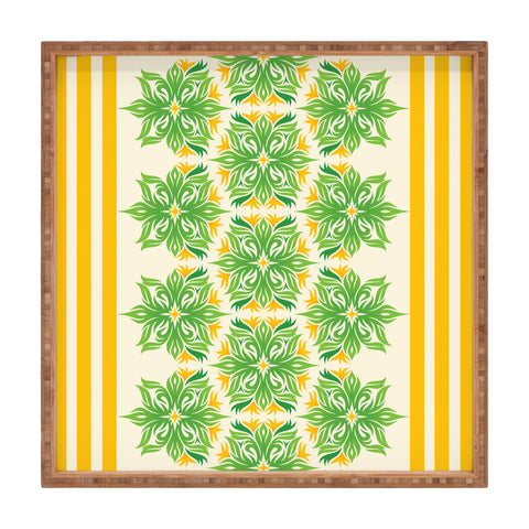 Lara Kulpa Green And Yellow Tribal Floral Square Tray