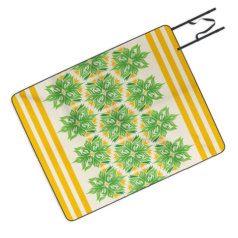 Lara Kulpa Green And Yellow Tribal Floral Picnic Blanket
