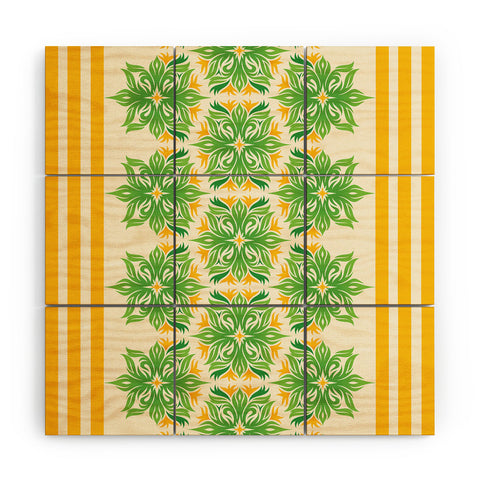 Lara Kulpa Green And Yellow Tribal Floral Wood Wall Mural