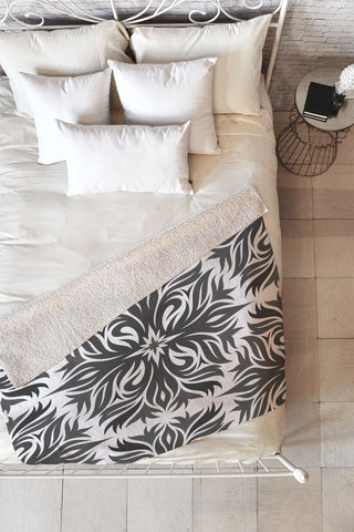 Lara Kulpa Grey Tribal Floral Fleece Throw Blanket