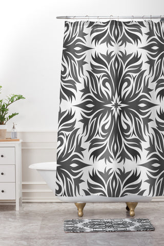 Lara Kulpa Grey Tribal Floral Shower Curtain And Mat