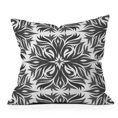Lara Kulpa Grey Tribal Floral Throw Pillow