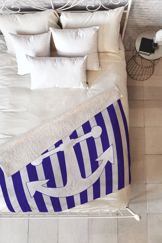 Lara Kulpa Navy Anchor Fleece Throw Blanket