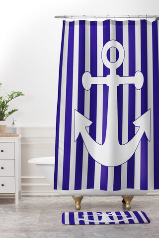Lara Kulpa Navy Anchor Shower Curtain And Mat
