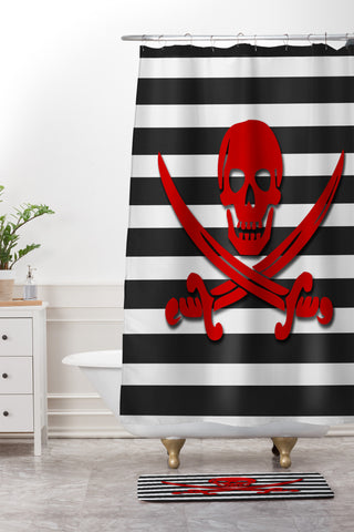 Lara Kulpa Red Pirate Shower Curtain And Mat