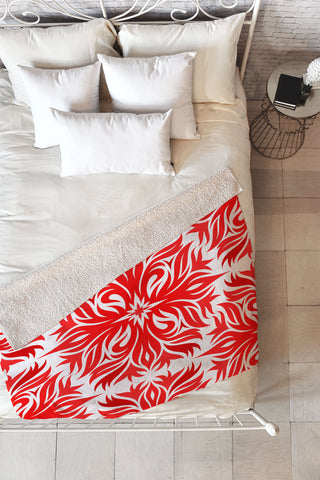 Lara Kulpa Red Tribal Floral Fleece Throw Blanket