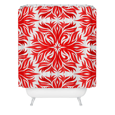 Lara Kulpa Red Tribal Floral Shower Curtain