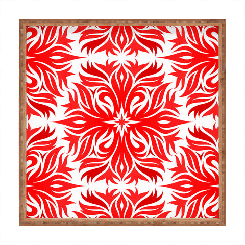Lara Kulpa Red Tribal Floral Square Tray