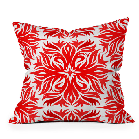 Lara Kulpa Red Tribal Floral Throw Pillow