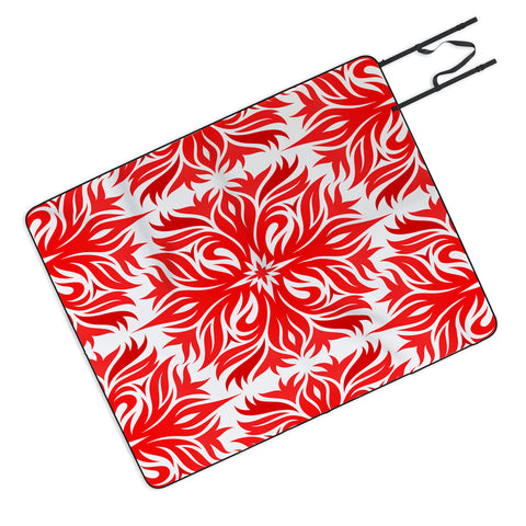 Lara Kulpa Red Tribal Floral Picnic Blanket