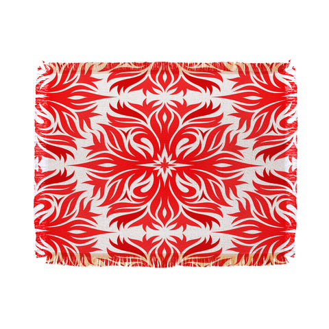 Lara Kulpa Red Tribal Floral Throw Blanket