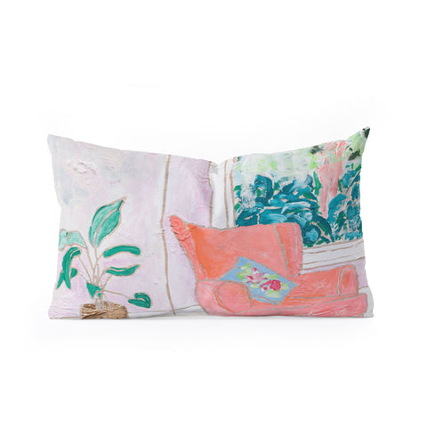 Lara Lee Meintjes A Room with a View Pink Armchair by the Window Oblong Throw Pillow