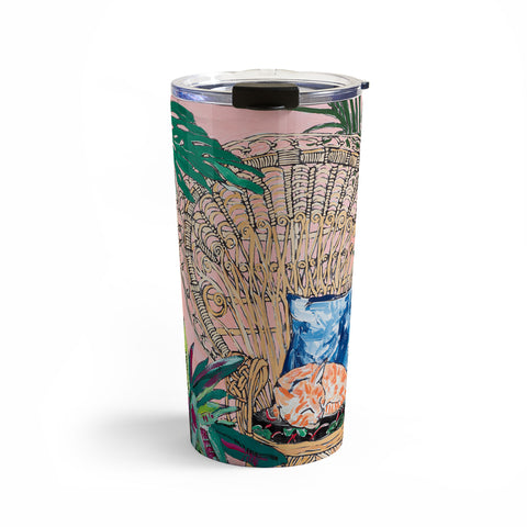 Lara Lee Meintjes California Poppy and Wildflower Bouquet on Emerald with Tigers Still Life Painting Travel Mug