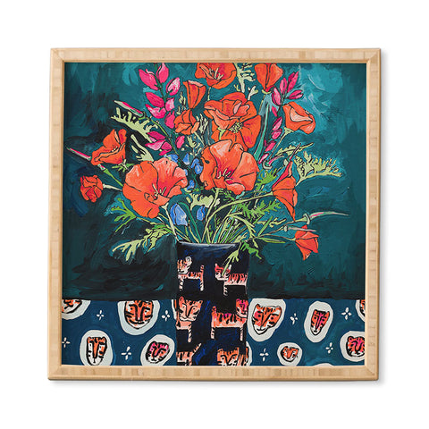 Lara Lee Meintjes California Summer Bouquet Oranges and Lily Blossoms in Blue and White Urn Framed Wall Art