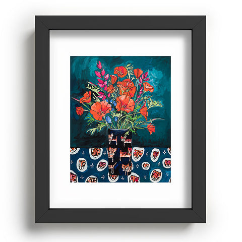Lara Lee Meintjes California Summer Bouquet Oranges and Lily Blossoms in Blue and White Urn Recessed Framing Rectangle